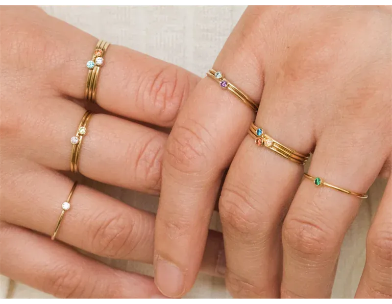 KissICON Birthstone Ring 14K gold filled Knuckle Ring Boho Gold Jewelry Anillos Mujer Minimalistic Stacking Bohemian Ring for Women