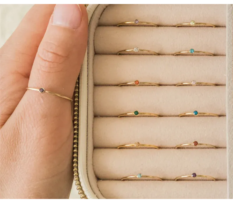 KissICON Birthstone Ring 14K gold filled Knuckle Ring Boho Gold Jewelry Anillos Mujer Minimalistic Stacking Bohemian Ring for Women