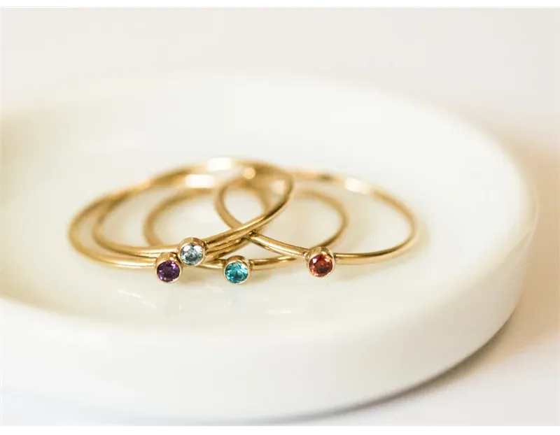 KissICON Birthstone Ring 14K gold filled Knuckle Ring Boho Gold Jewelry Anillos Mujer Minimalistic Stacking Bohemian Ring for Women