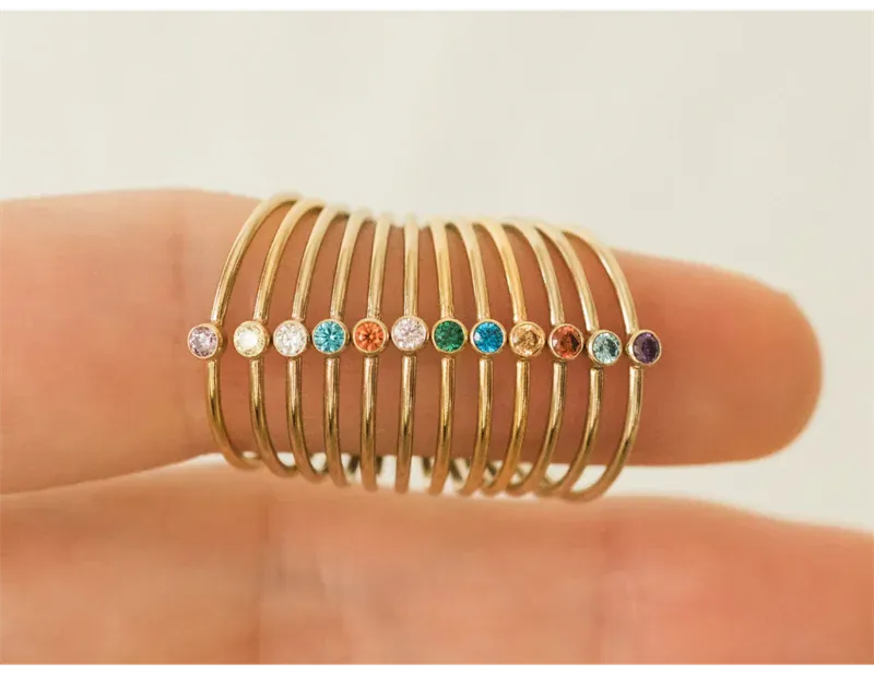 KissICON Birthstone Ring 14K gold filled Knuckle Ring Boho Gold Jewelry Anillos Mujer Minimalistic Stacking Bohemian Ring for Women
