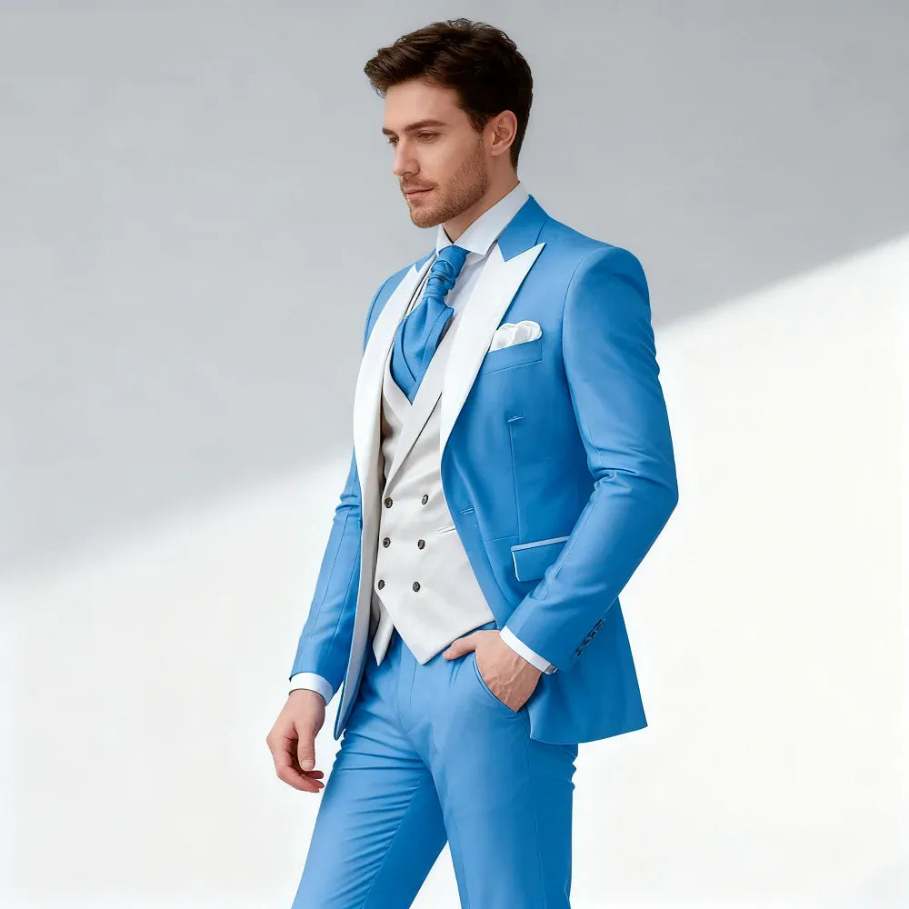 KissICON BIUE / M Mens Elegant Peak Lapel 3Piece Tuxedo Suit