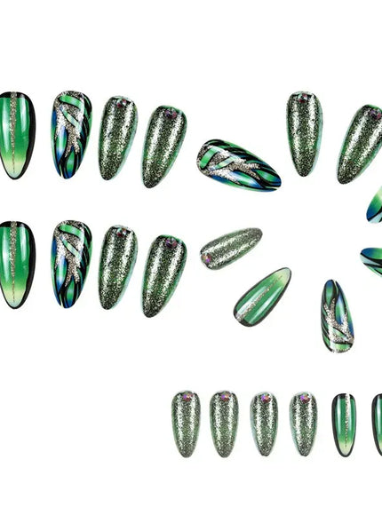 KissICON BKS2046 Realistic 24Pcs Green Almond Nails With Tools- Easy