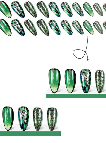 KissICON BKS2046 Realistic 24Pcs Green Almond Nails With Tools- Easy