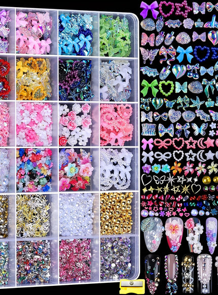 KissICON BKSZH01 KissIcon Nail Charms Kit 24 Grid Gems -