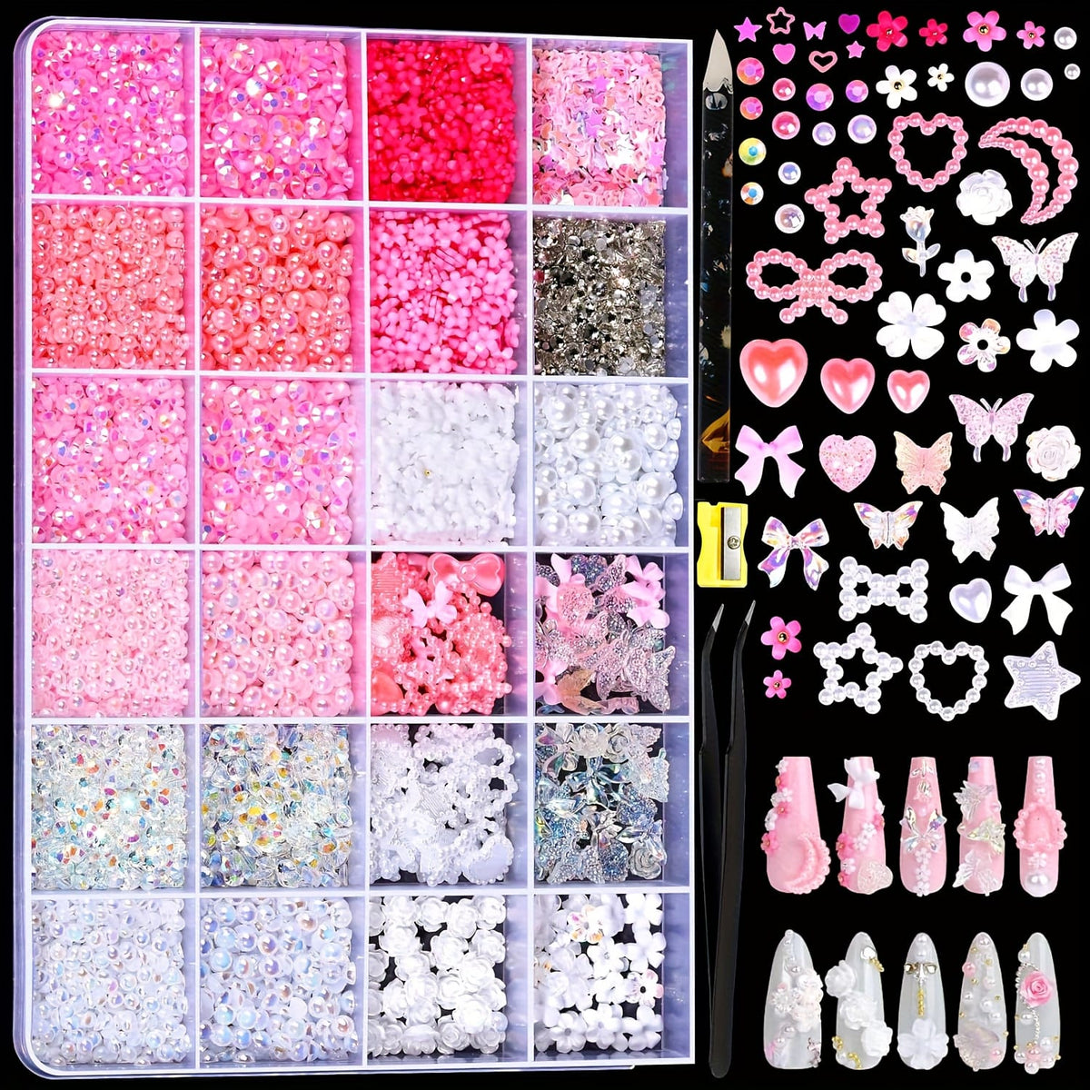KissICON BKSZH02 KissIcon Nail Charms Kit 24 Grid Gems -