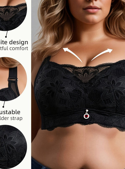 KissICON Black / 0XL Curve Minimizer Pushup Lace Shaping Bra
