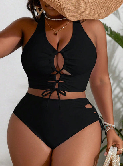 KissICON Black / 0XL Curve Ombre Coconut Tree Print Swimwear