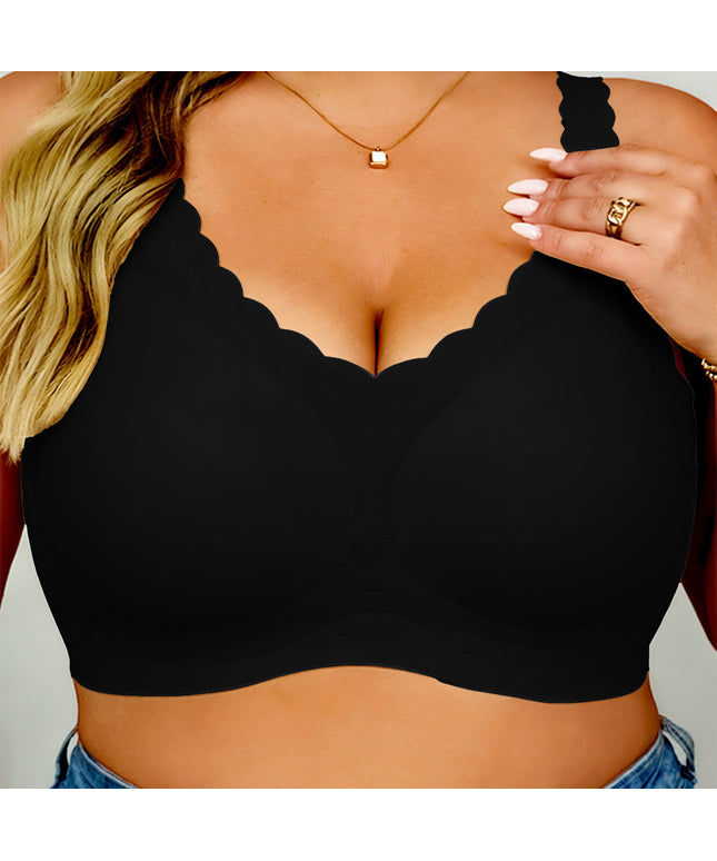 KissICON Black / 0XL Curve Seamless Bra – Comfy Wavy Trim