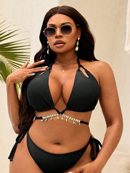 KissICON Black / 0XL Curve Solid Color Halter Tie Triangle Cup