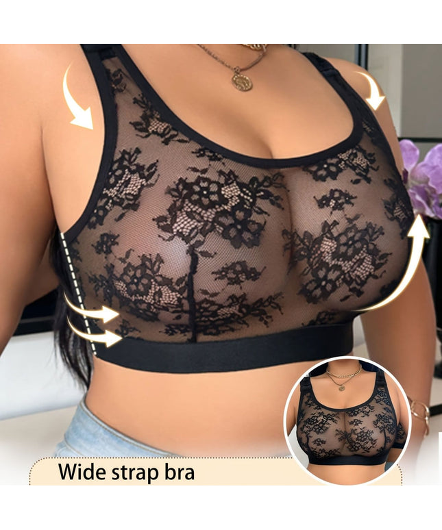 KissICON Black / 0XL Elegant Women's Bralette Contrast Mesh No Padding