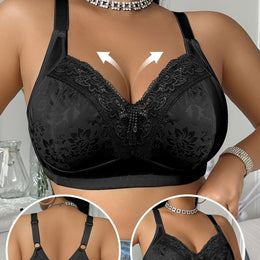 KissICON Black / 0XL Lace Patchwork Plus-size Women's Bra – Easy