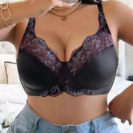 jkthpu-45 Black / 0XL Luxe Black Lace Plus Size Underwire Bra