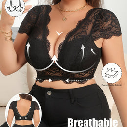 jkthpu-45 Black / 0XL Plus Size Elegant Lace Backless Crop Top  Breathable Fashion