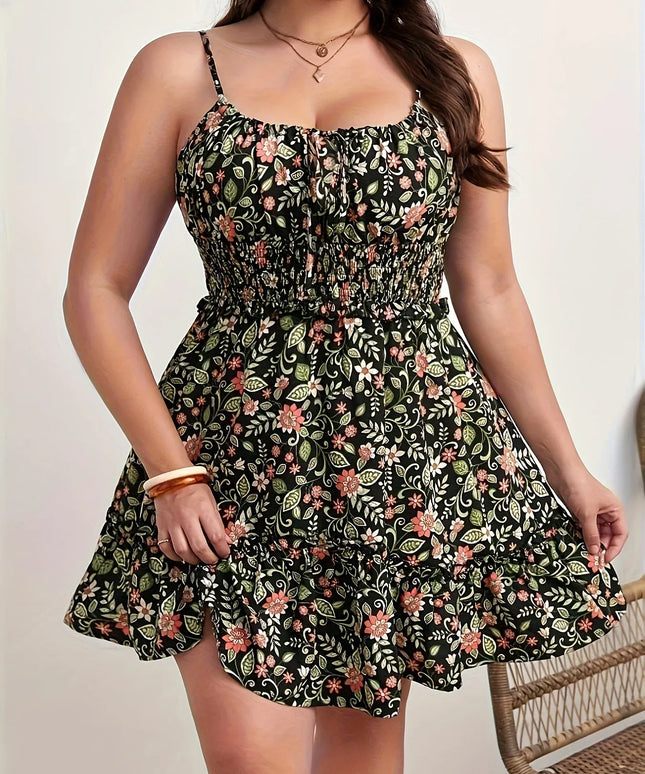 KissICON Dresses black / 0XL Plus Size Floral Ruffle Sling Dress