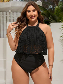 KissICON Black / 0XL Shein Swim Curve 2 Pieces Solid Color