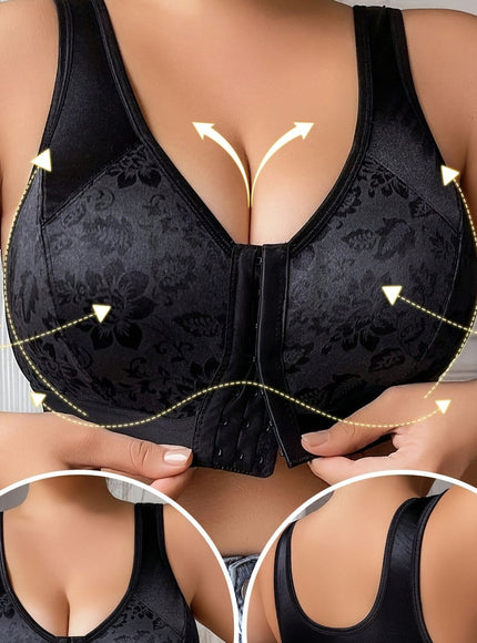 KissICON Black / 0XL Women's Front Closure Full-coverage Wire-free Bra –