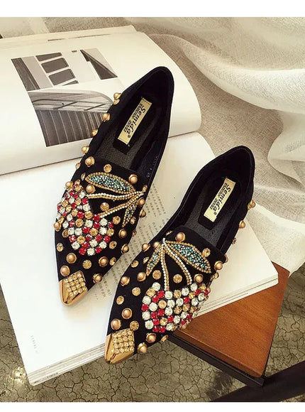 KissICON Black-1 / 37 Woman Flats Shoes Rhinestone Cherry 2025 Spring New