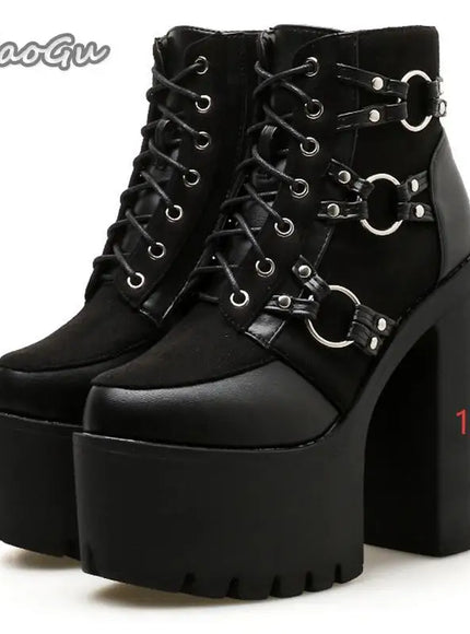 KissICON Black-1 / 42 Punk Style Super High Heel Goth Boots Black