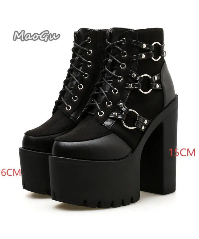 KissICON Black-1 / 42 Punk Style Super High Heel Goth Boots Black