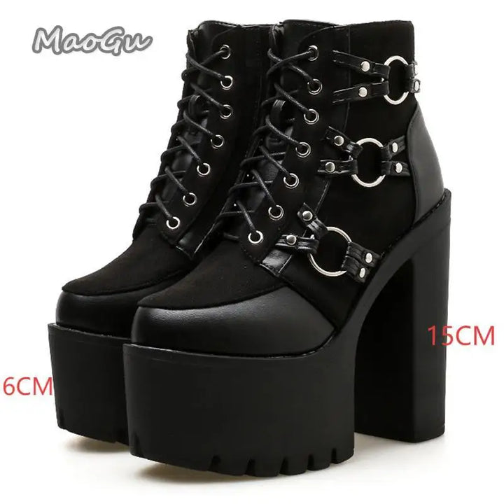 Punk Style Super High Heel Goth Boots Black