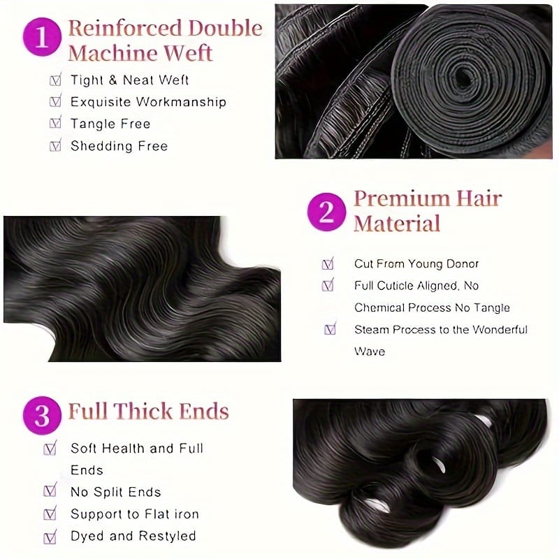 KissICON Black / 10 12 14 KissIcon Brazilian Body Wave Hair Bundles - Natural