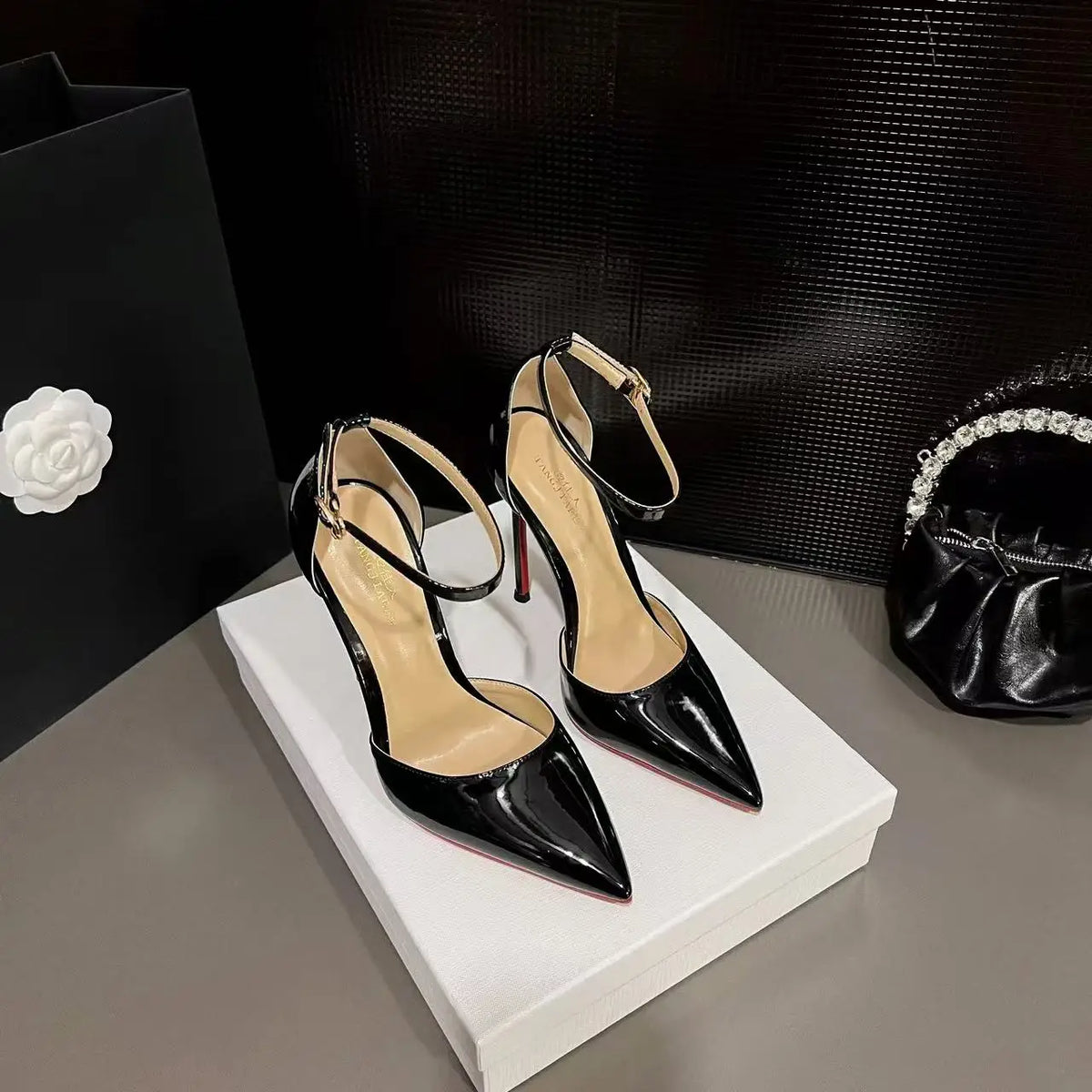 Dropshipman Black [10cm]] / EUR40 Sexy Chic Pointed Toe High Heels Strappy Sandals Fashionable Korean Sle Women's Shoes Low Cut Ankle Strap PU Material