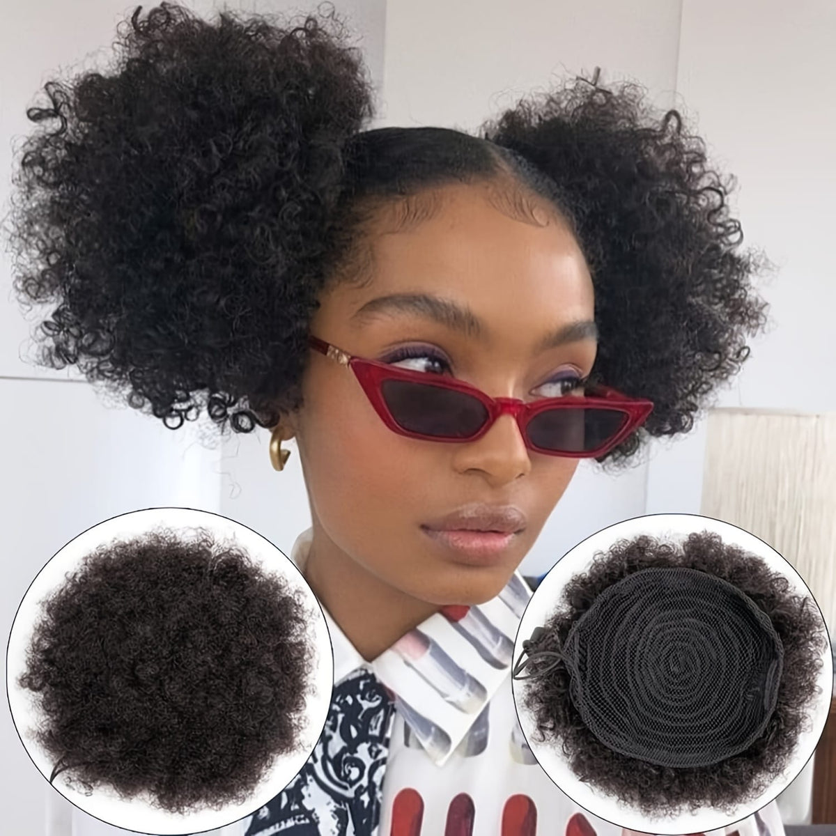 KissICON Black / 10inch KissIcon Afro Puff Drawstring Ponytails - Natural Look