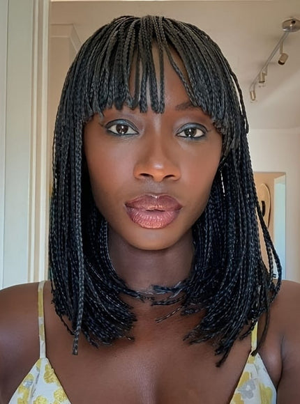KissICON Black / 12inch Braid Wig Short Box – Braids Bangs Synthetic