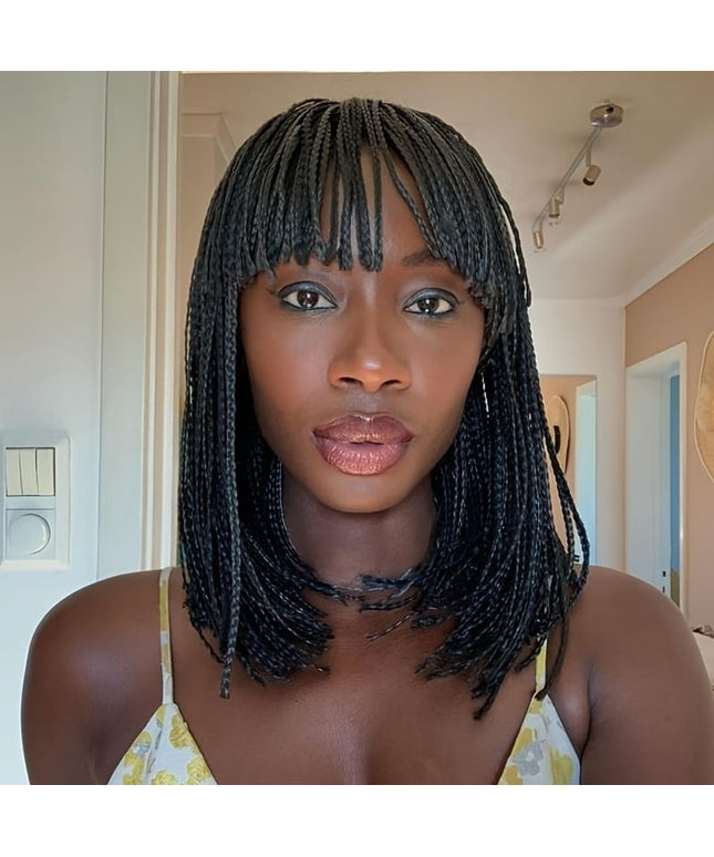 KissICON Black / 12inch Braid Wig Short Box – Braids Bangs Synthetic