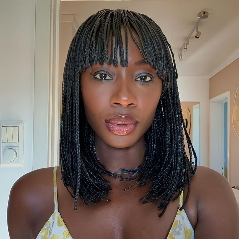 KissICON Black / 12inch Braid Wig Short Box – Braids Bangs Synthetic