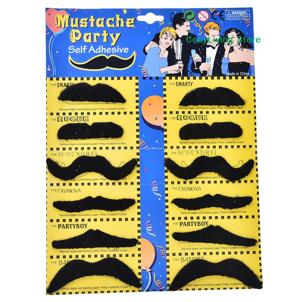 KissICON Black 12Pcs/Set Men Black Fake Moustache Mustaches Funny Beard Party Halloween Costume