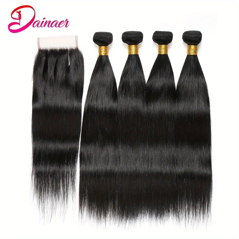 KissICON Black / 14 14 14 14+12Closure Kissicon Brazilian Straight Hair Bundles Lace Virgin Bra