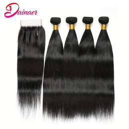 KissICON Black / 14 14 14 14+12Closure Kissicon Brazilian Straight Hair Bundles Lace Virgin Bra