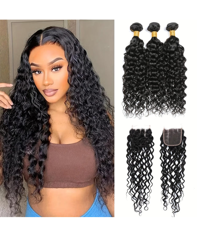 KissICON Black / 14 16 18+Closure14 [KissIcon] Water Wave Bundles With Closure - Virgin
