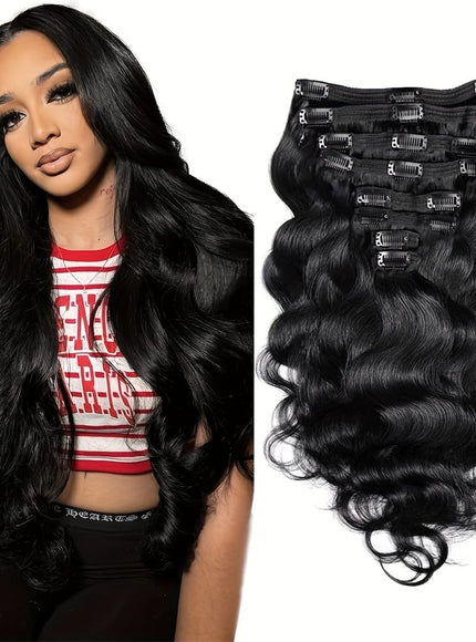 KissICON Black / 14inch Body Wave Clip In Hair Extensions 18 Inch