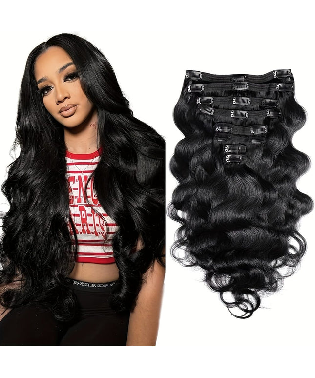 KissICON Black / 14inch Body Wave Clip In Hair Extensions 18 Inch