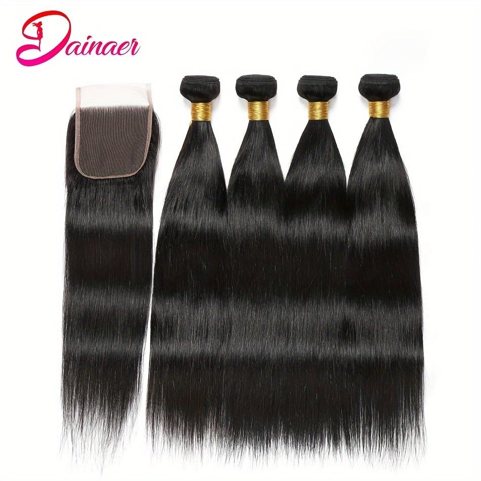 KissICON Black / 16 16 16 16+Closure14 Kissicon Brazilian Straight Hair Bundles Lace Virgin Bra