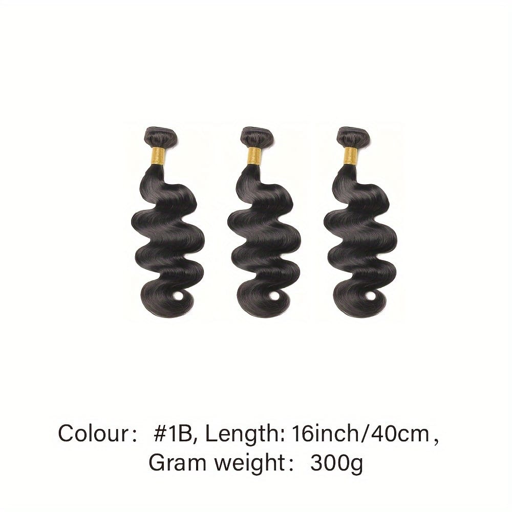 KissICON Black / 16 16 16 Inch KissIcon Brazilian Virgin Hair Extensions - 300G Body