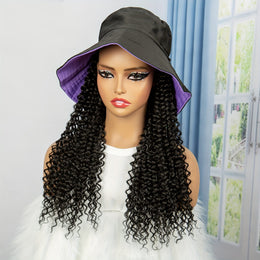 KissICON Black / 16inch Kissicon Hat Wig Long Curly Heat