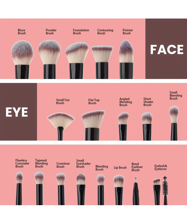 KissICON Black / 18 Pcs Rose Princess 18pc Makeup Brush Kit