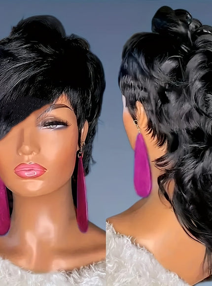 KissICON Black / 18inch Kissicon Chic Mullet Pixie Wig Flattering Wave Ring