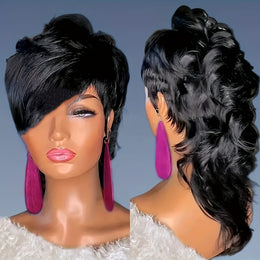 KissICON Black / 18inch Kissicon Chic Mullet Pixie Wig Flattering Wave Ring