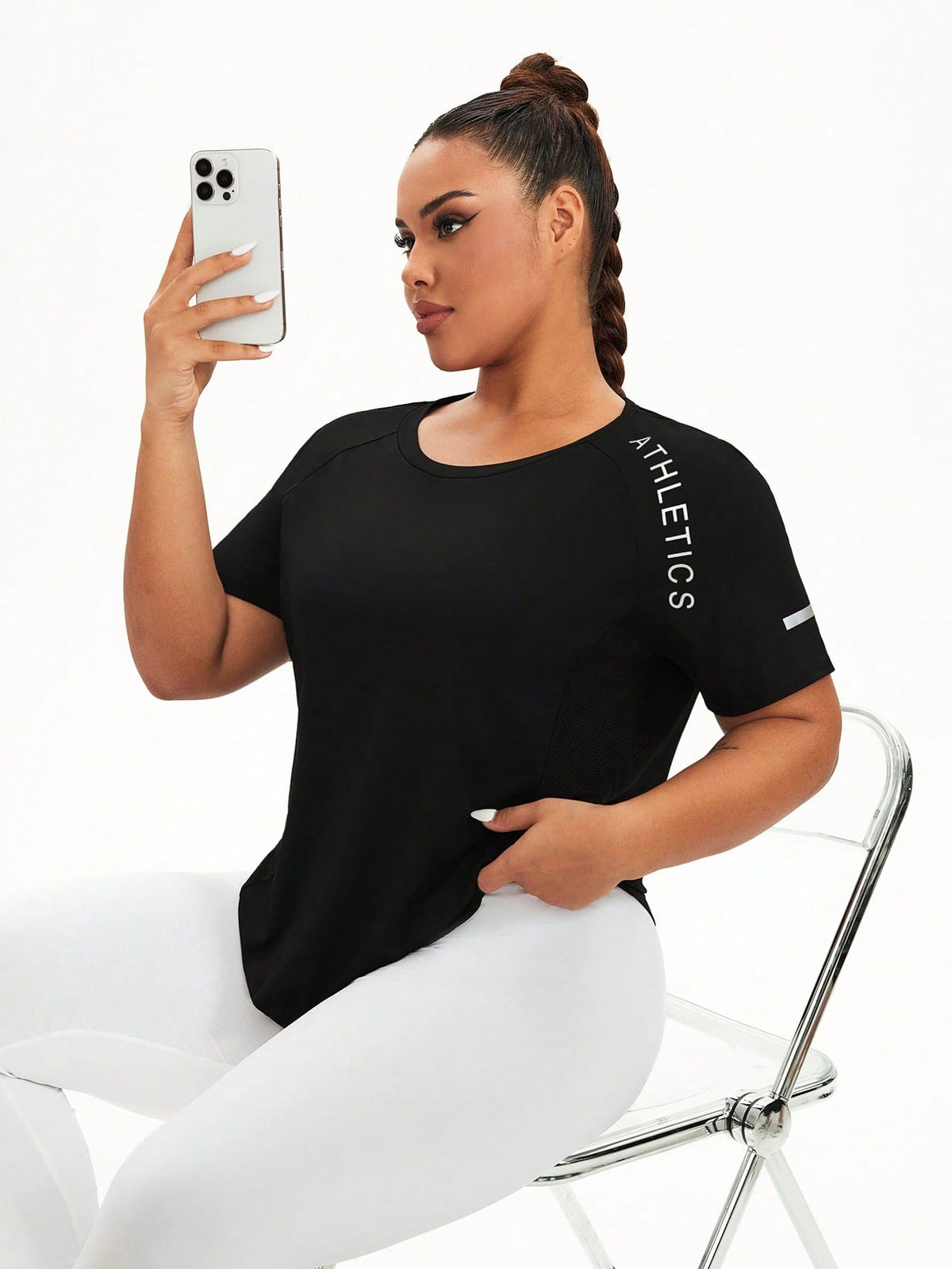 Easithlete Black / 1XL Hem Letter Print Summer Sports Short Sleeve T-Shirt Plus Size