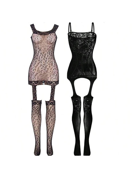 KissICON Black*2 2 Pack One Fishnet Bodystockings Striped Lingerie