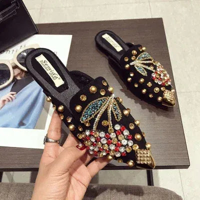 KissICON Black-2 / 36 Woman Flats Shoes Rhinestone Cherry 2025 Spring New