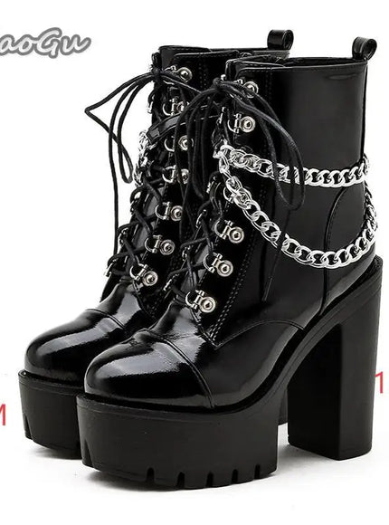 KissICON Black-2 / 40 Punk Style Super High Heel Goth Boots Black