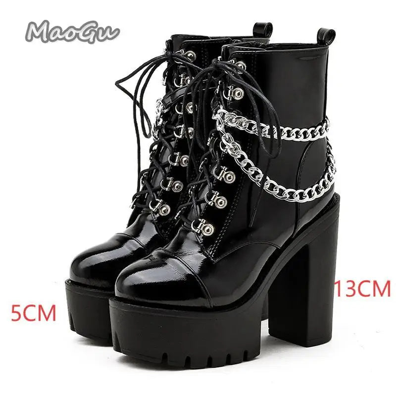 KissICON Black-2 / 40 Punk Style Super High Heel Goth Boots Black