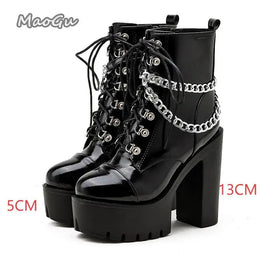 KissICON Black-2 / 40 Punk Style Super High Heel Goth Boots Black