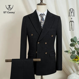 KissICON black 2-pcs set / 4XL Luxury Light Brown TwoPiece Elegant Wedding Dinner Man Suit
