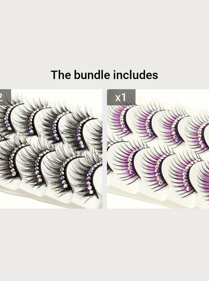 KissICON Black*2+Purple KissIcon False Eyelashes With Glitter For Stage -